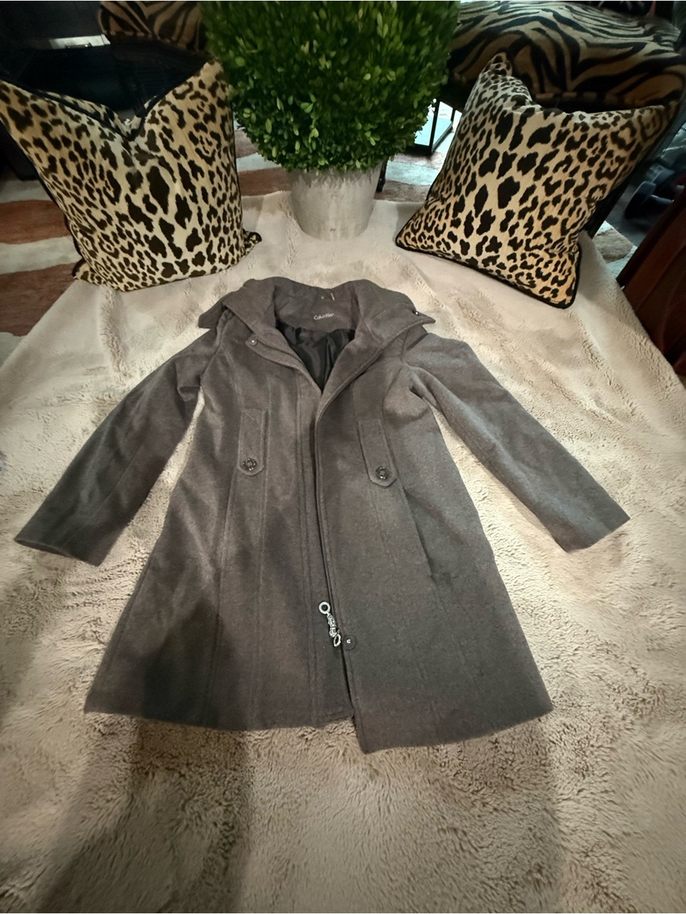 Calvin Klein Women’s 12 Wool-Blend Hooded Coat Heathered Brown Like New